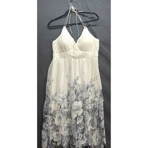 Sangria Ruched Bust Tie Halter Top Dress Sz 14 100% Silk Body Fairy Whimsy Lined